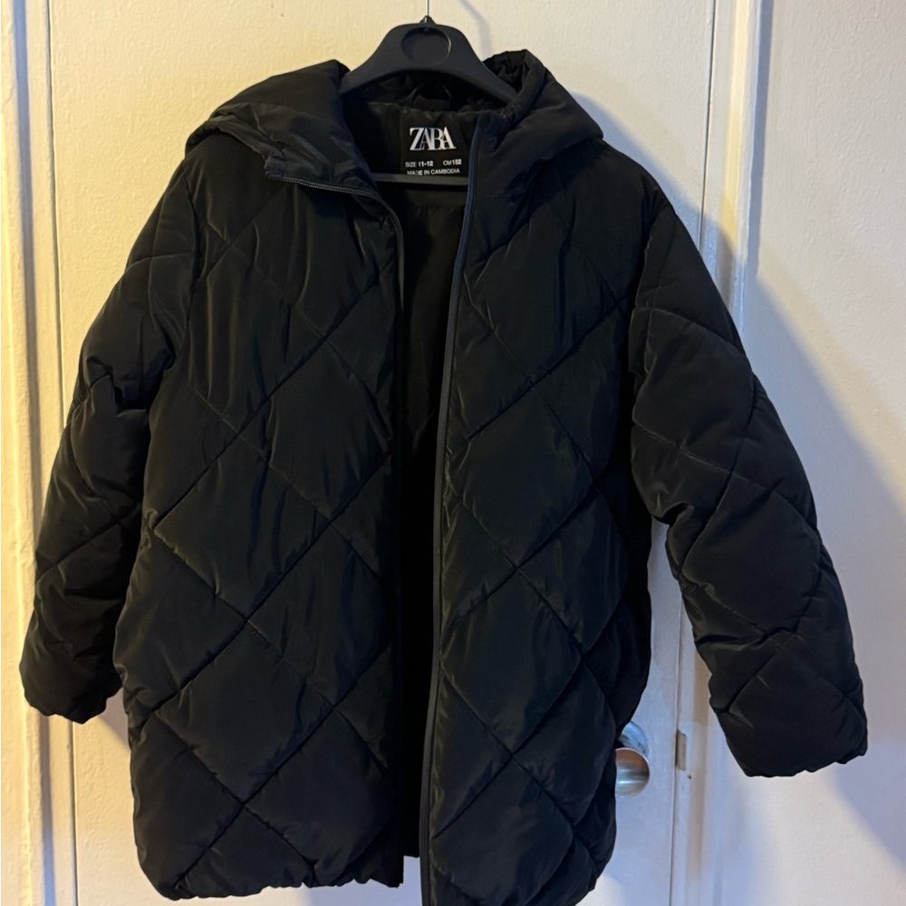 Zara Dark Quilted Hooded Coat